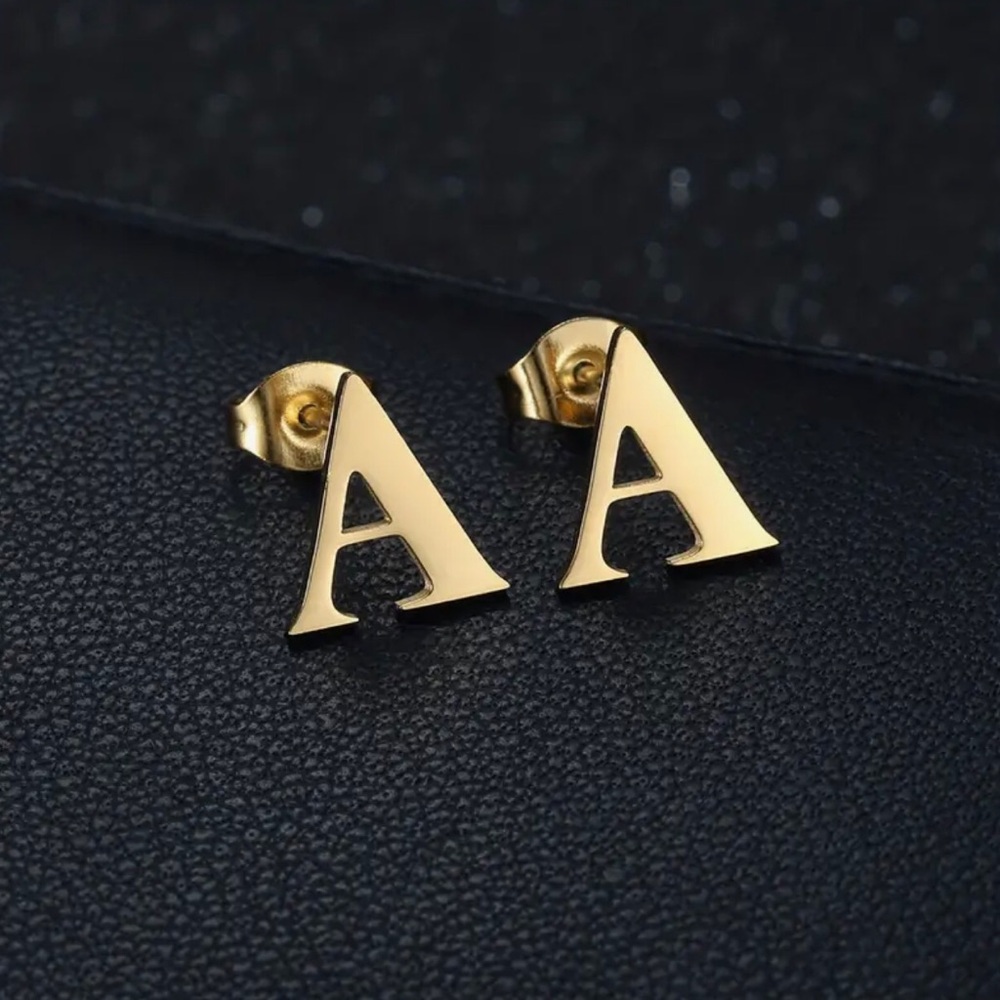 #466 | Initial Letter “A” Gold Stud Earrings